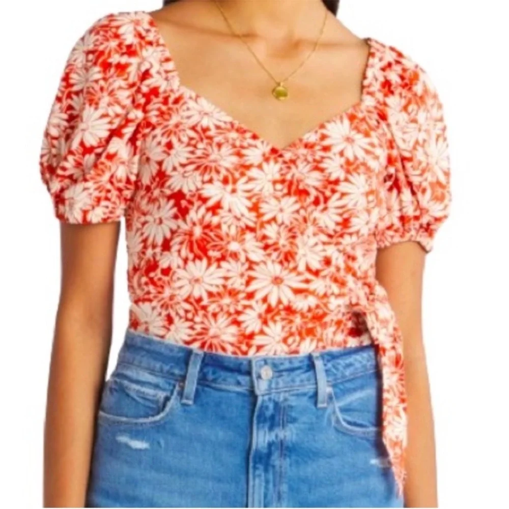 Madewell XSmall Anita Abstract Floral Roasted Squash Linen Blend Wrap NWT